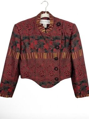 RICHARD WARREN CROPPED BROCADE TAPESTRY RIDING JACKET SZ 6 VINTAGE